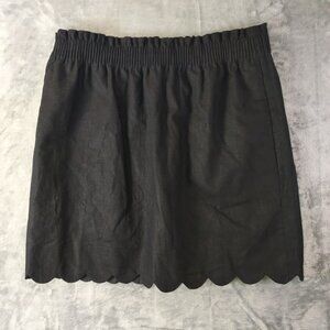 J Crew Womens Black Scallop Hem Pull On Skirt Size 8 Linen Blend Classic summer